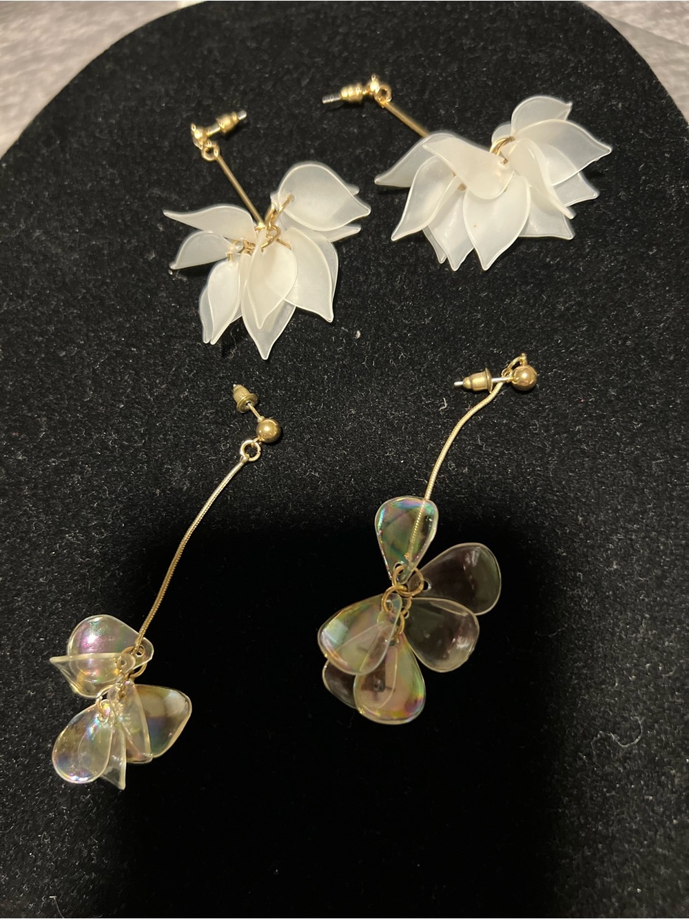 Gold and Iridescent Floral Drop Earrings - Women's Jewelry